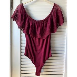 Maroon off-shoulder bodysuit, medium